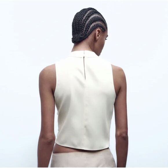Zara Sleeveless Side Ruched Tank Top Blouse Cream White Size Extra Large - Picture 2 of 6